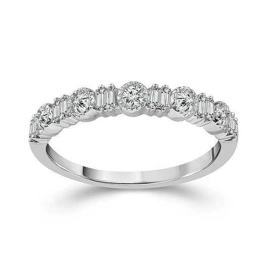 0.25 CT. T.W. Baguette and Round Natural Diamond Alternating Antique Vintage-Style Stackable Band in Solid 10K White Gold