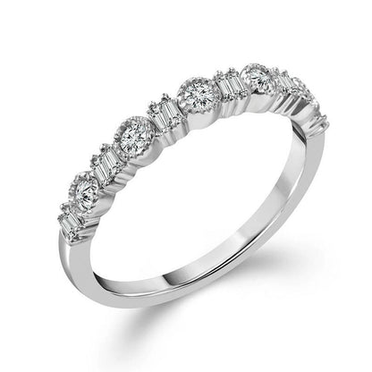 0.25 CT. T.W. Baguette and Round Natural Diamond Alternating Antique Vintage-Style Stackable Band in Solid 10K White Gold