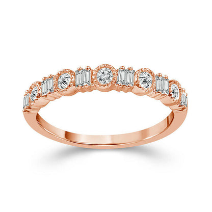 0.25 CT. T.W. Baguette and Round Natural Diamond Alternating Antique Vintage-Style Stackable Band in Solid 10K Rose Gold