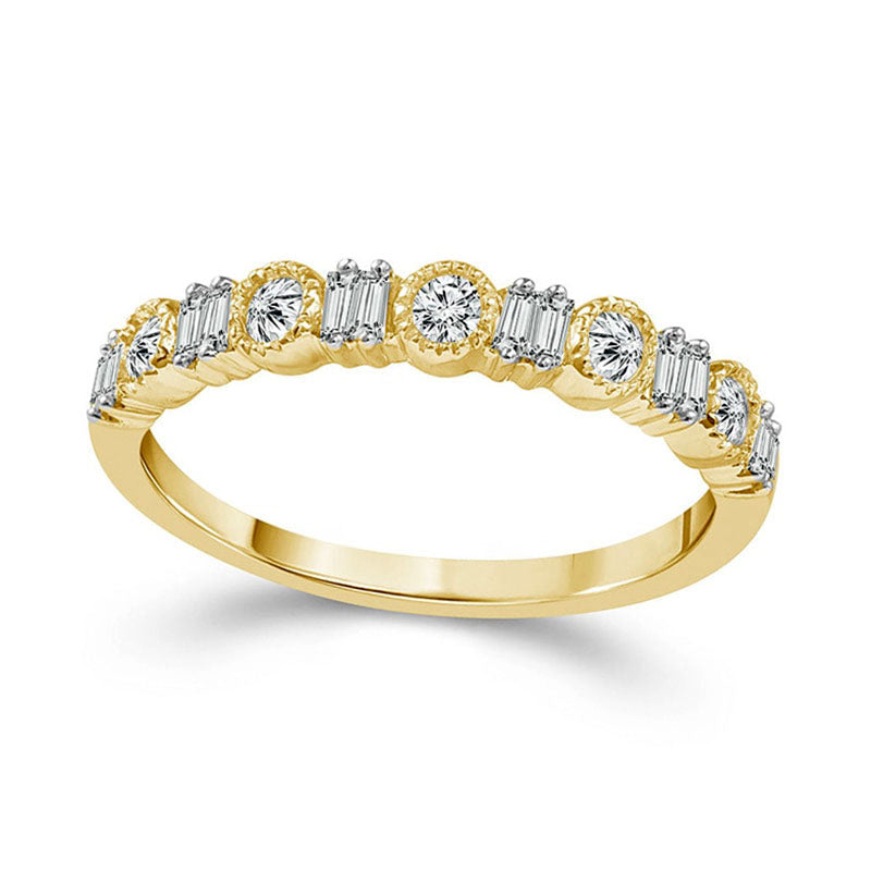 0.25 CT. T.W. Baguette and Round Natural Diamond Alternating Antique Vintage-Style Stackable Band in Solid 10K Yellow Gold