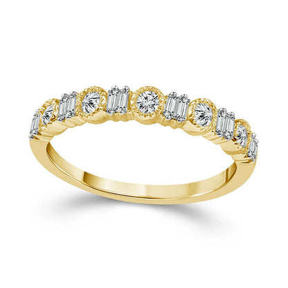 0.25 CT. T.W. Baguette and Round Natural Diamond Alternating Antique Vintage-Style Stackable Band in Solid 10K Yellow Gold