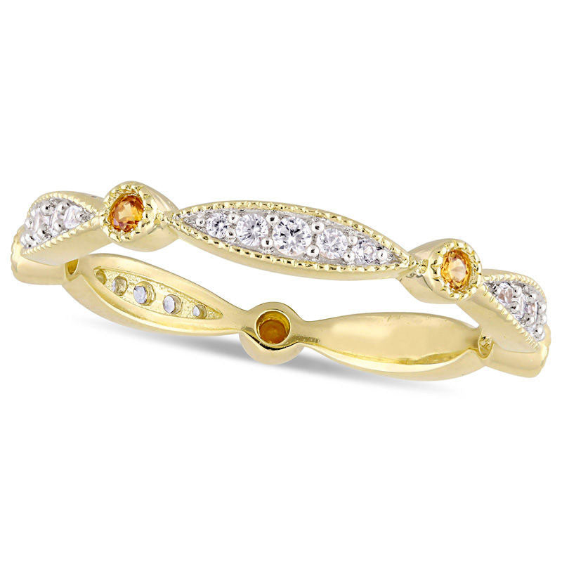 Lab-Created Yellow and White Sapphire Antique Vintage-Style Band in Sterling Silver with Yellow Rhodium