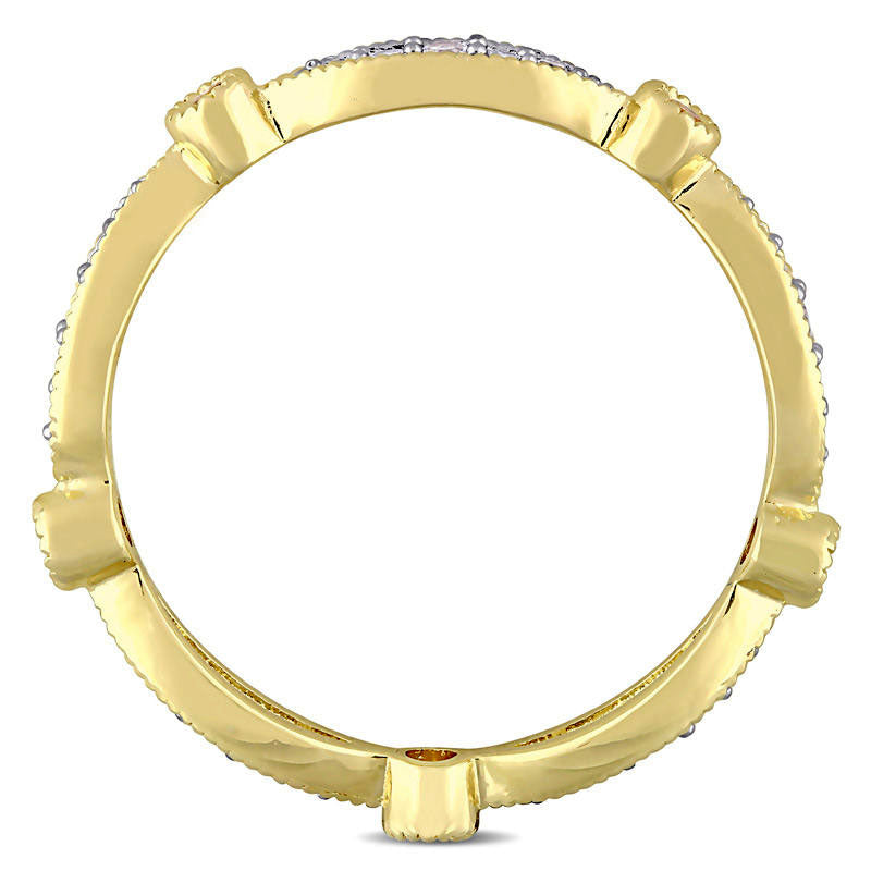 Lab-Created Yellow and White Sapphire Antique Vintage-Style Band in Sterling Silver with Yellow Rhodium