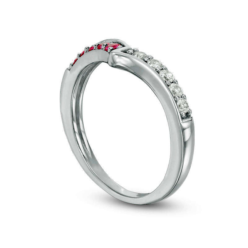 Lab-Created Ruby and White Sapphire Chevron Band in Sterling Silver