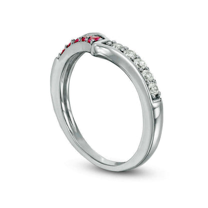 Lab-Created Ruby and White Sapphire Chevron Band in Sterling Silver