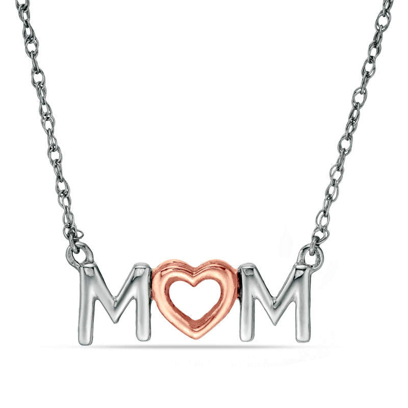 MOM with Heart Necklace in 10K Two-Tone Gold - 17.25"