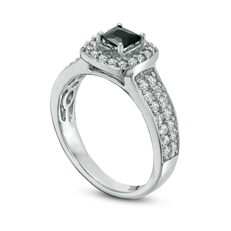 1.0 CT. T.W. Princess-Cut Enhanced Black and White Natural Diamond Frame Multi-Row Engagement Ring in Solid 10K White Gold