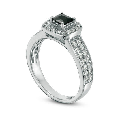 1.0 CT. T.W. Princess-Cut Enhanced Black and White Natural Diamond Frame Multi-Row Engagement Ring in Solid 10K White Gold