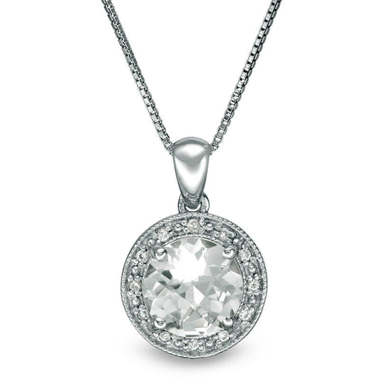 8.0mm White Topaz, Lab-Created White Sapphire and Diamond Accent Antique Vintage-Style Frame Pendant in Sterling Silver