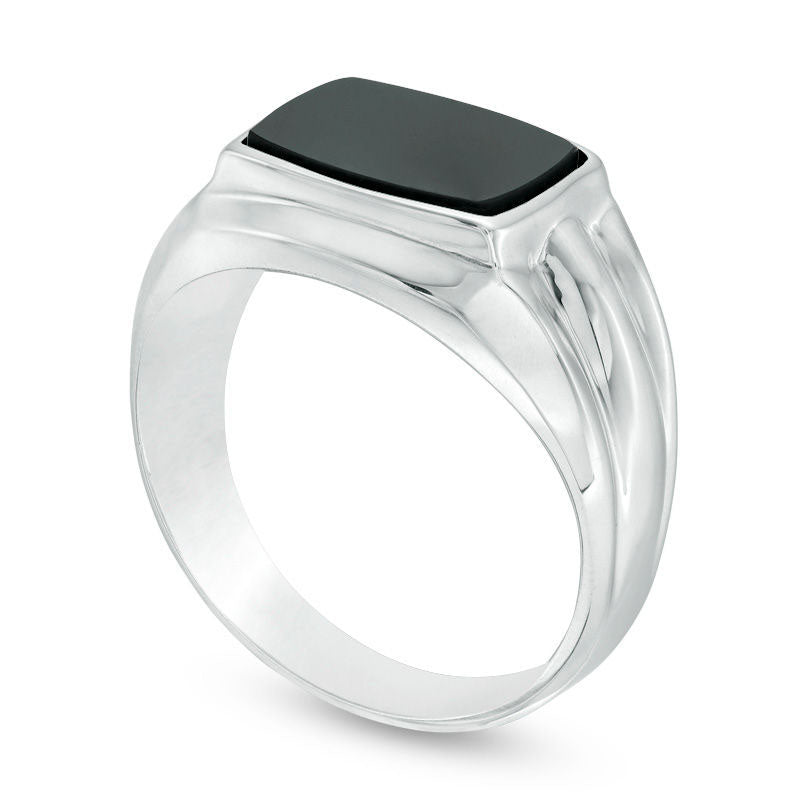 Men's Barrel-Shaped Onyx Ring in Sterling Silver