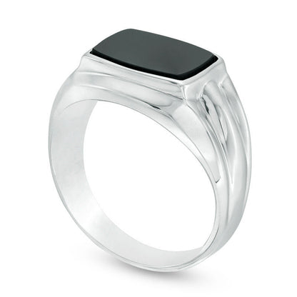 Men's Barrel-Shaped Onyx Ring in Sterling Silver