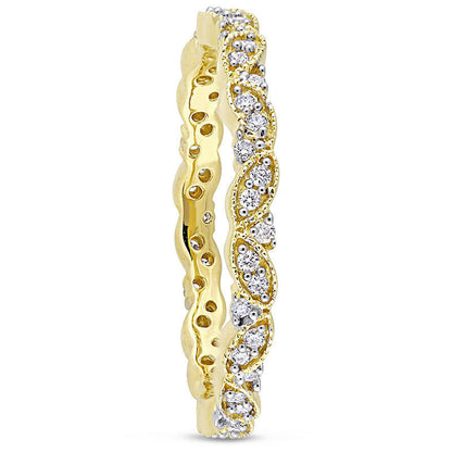0.25 CT. T.W. Natural Diamond Alternating Antique Vintage-Style Eternity Wedding Band in Solid 14K Gold