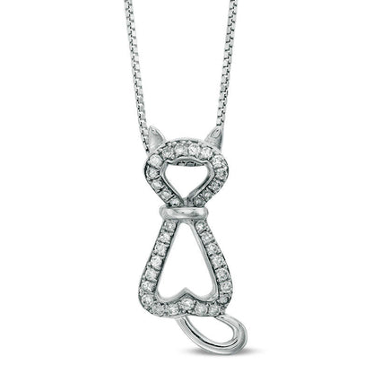 0.17 CT. T.W. Natural Diamond Cat Pendant in Sterling Silver