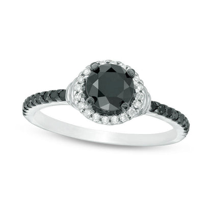 1.0 CT. T.W. Enhanced Black and White Natural Diamond Frame Engagement Ring in Solid 10K White Gold - Size 7