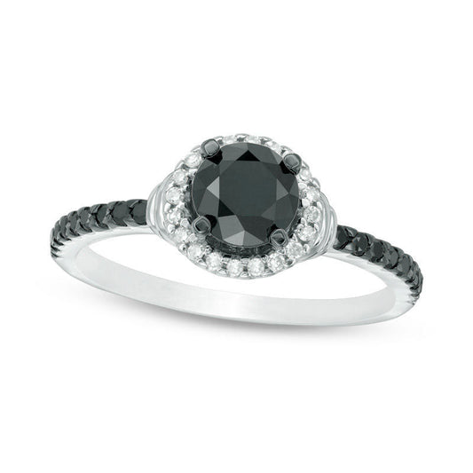 1.0 CT. T.W. Enhanced Black and White Natural Diamond Frame Engagement Ring in Solid 10K White Gold - Size 7