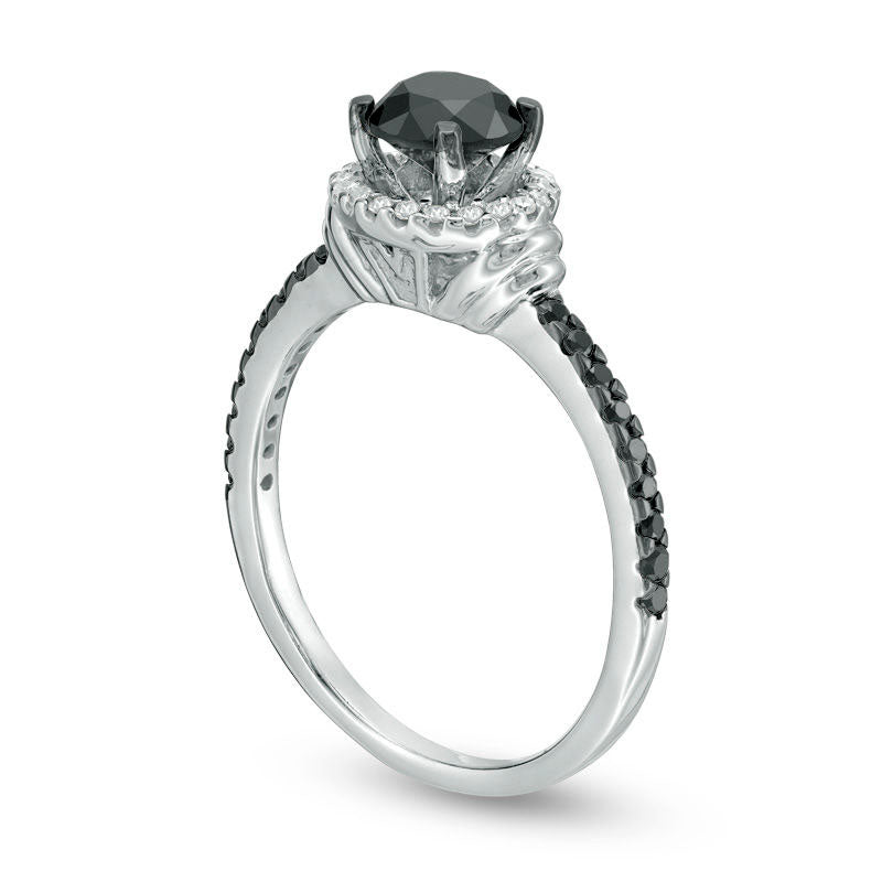 1.0 CT. T.W. Enhanced Black and White Natural Diamond Frame Engagement Ring in Solid 10K White Gold - Size 7