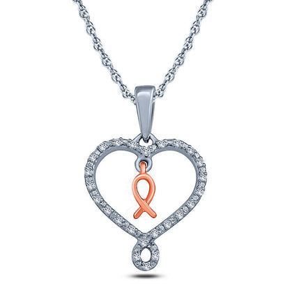 0.05 CT. T.W. Natural Diamond Awareness Ribbon Dangle and Heart Pendant in 10K Two-Tone Gold