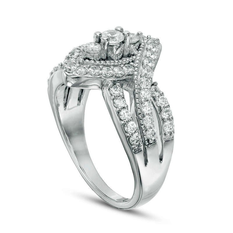 1.0 CT. T.W. Natural Diamond Bypass Marquise Frame Antique Vintage-Style Engagement Ring in Solid 10K White Gold