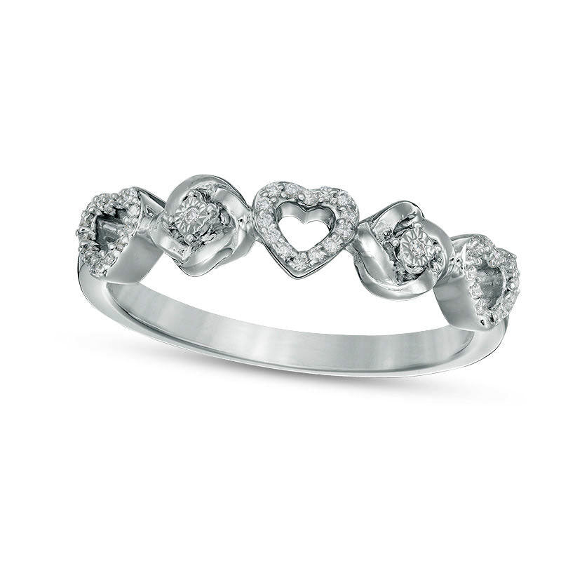 0.07 CT. T.W. Natural Diamond Alternating Love Knot and Hearts Ring in Sterling Silver