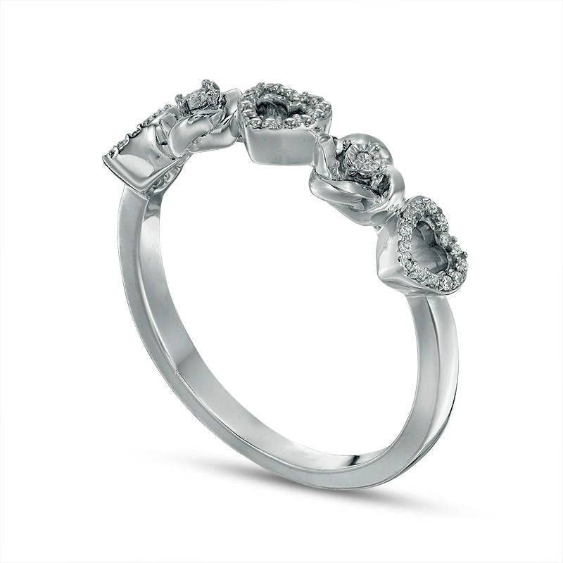 0.07 CT. T.W. Natural Diamond Alternating Love Knot and Hearts Ring in Sterling Silver