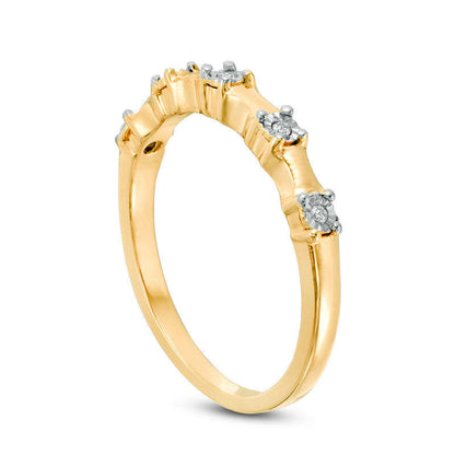 0.05 CT. T.W. Natural Diamond Five Stone Bamboo Anniversary Band in Solid 10K Yellow Gold