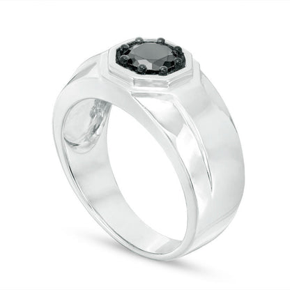 Men's 0.75 CT. Enhanced Black Natural Diamond Octagon Frame Signet Ring in Sterling Silver