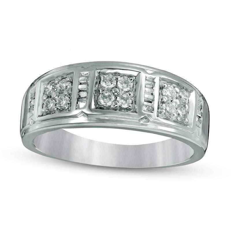 Men's 0.38 CT. T.W. Composite Natural Diamond Three Stone Band in Solid 10K White Gold