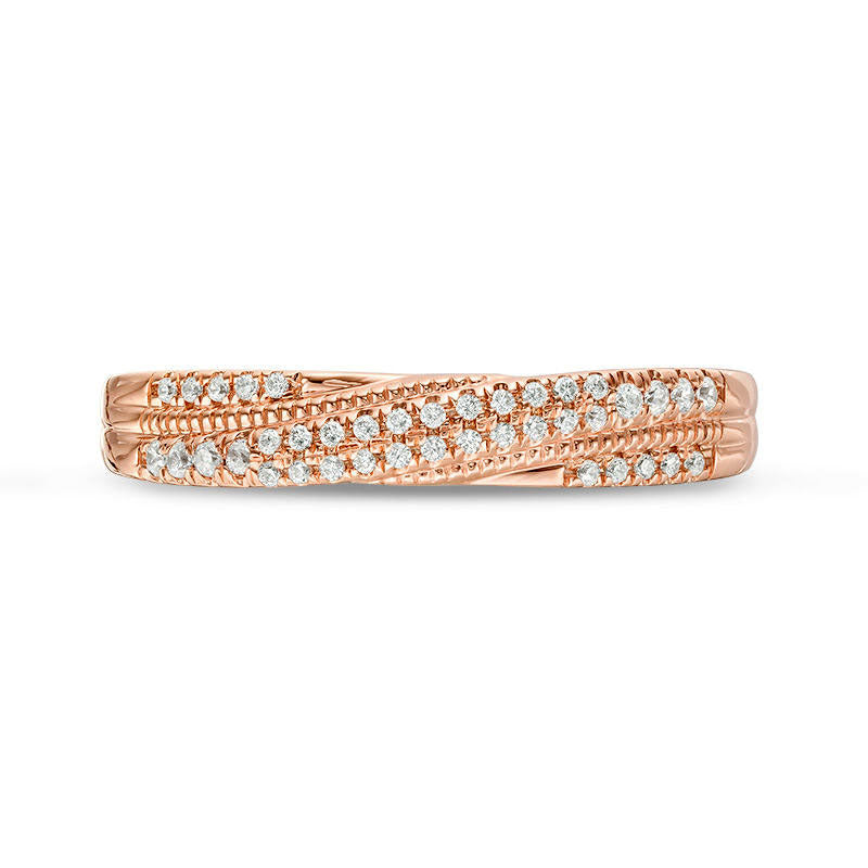 0.17 CT. T.W. Natural Diamond Crossover Antique Vintage-Style Anniversary Band in Solid 10K Rose Gold