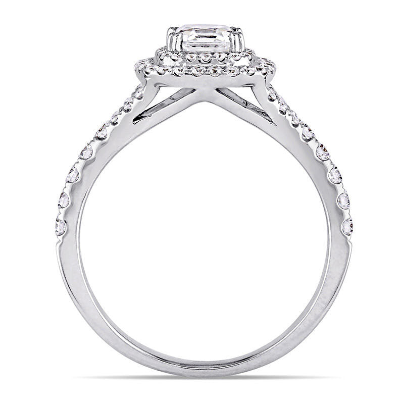1.20 CT. T.W. Asscher-Cut Natural Diamond Double Frame Engagement Ring in Solid 14K White Gold (H/SI1)