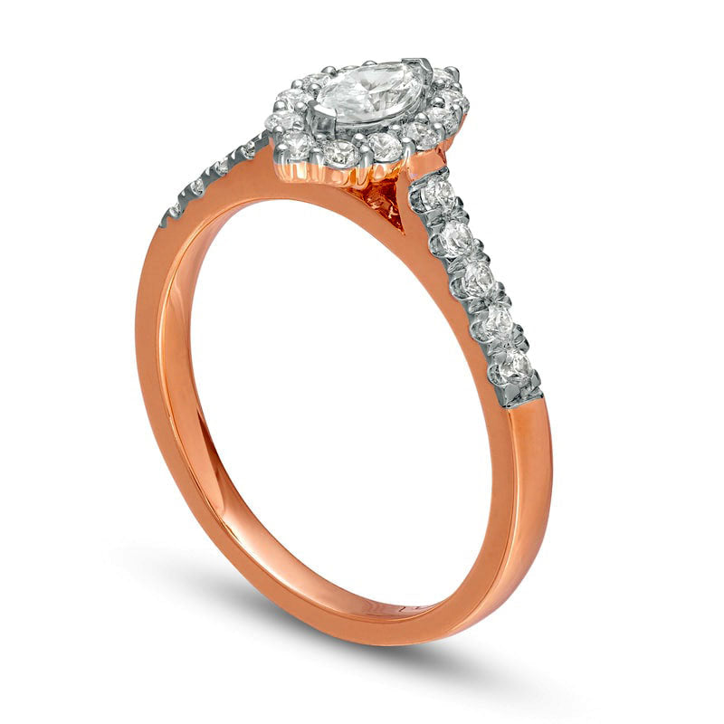 0.63 CT. T.W. Marquise Natural Diamond Frame Engagement Ring in Solid 14K Rose Gold