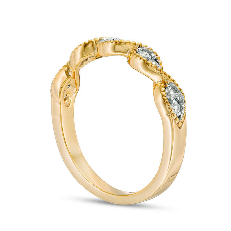 0.17 CT. T.W. Natural Diamond Twist Antique Vintage-Style Stackable Band in Solid 10K Yellow Gold