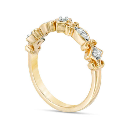 0.10 CT. T.W. Natural Diamond Scroll Stackable Band in Solid 10K Yellow Gold