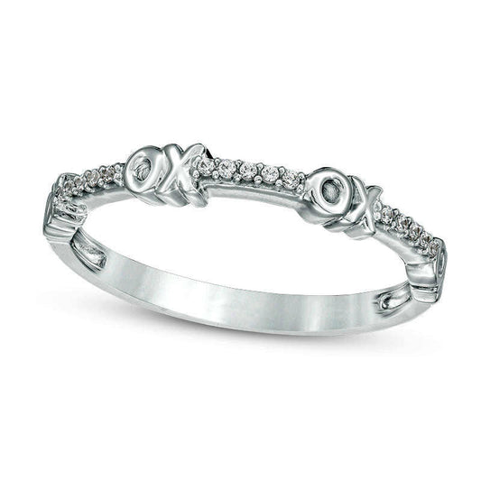 0.05 CT. T.W. Natural Diamond "XO" Stackable Band in Solid 10K White Gold
