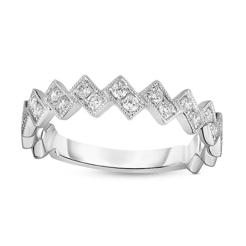 0.25 CT. T.W. Natural Diamond Two-Stone Zig-Zag Antique Vintage-Style Stackable Band in Solid 10K White Gold