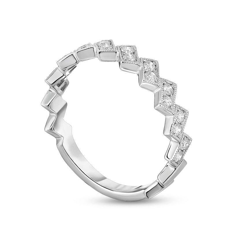 0.25 CT. T.W. Natural Diamond Two-Stone Zig-Zag Antique Vintage-Style Stackable Band in Solid 10K White Gold