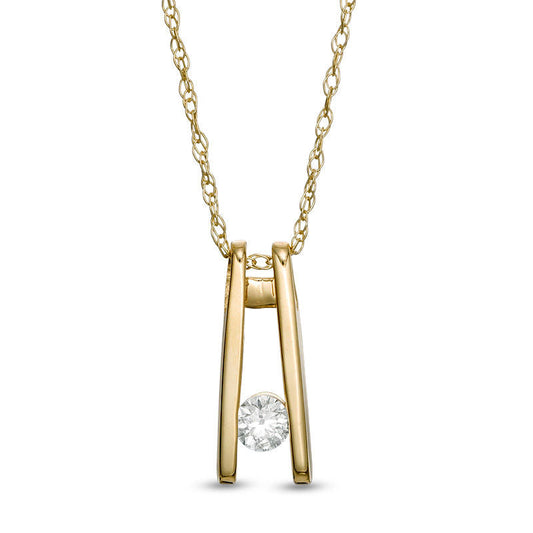 0.07 CT. Natural Clarity Enhanced Solitaire Ladder Pendant in 10K Yellow Gold