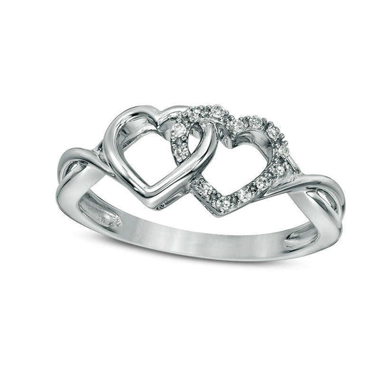 0.05 CT. T.W. Natural Diamond Interlocking Hearts Twist Ring in Solid 10K White Gold