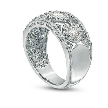1.0 CT. T.W. Natural Diamond Tilted Cushion Frame Antique Vintage-Style Band in Solid 10K White Gold