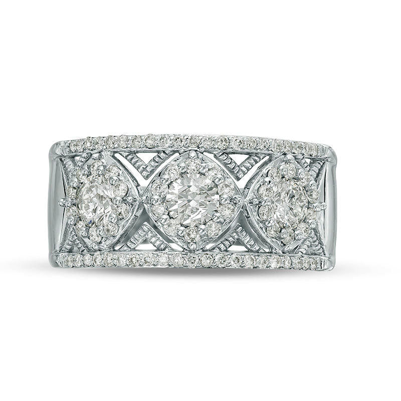 1.0 CT. T.W. Natural Diamond Tilted Cushion Frame Antique Vintage-Style Band in Solid 10K White Gold