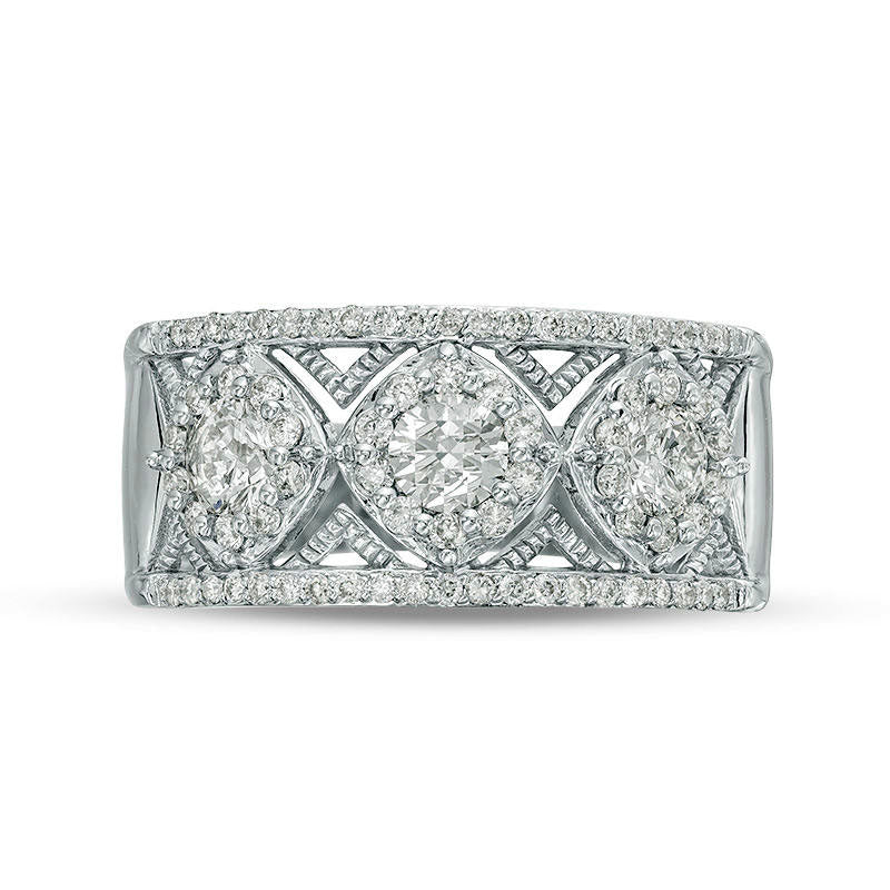1.0 CT. T.W. Natural Diamond Tilted Cushion Frame Antique Vintage-Style Band in Solid 10K White Gold