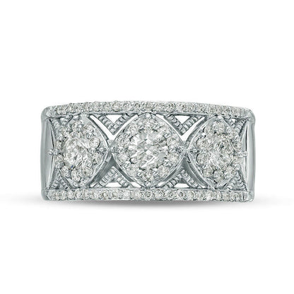 1.0 CT. T.W. Natural Diamond Tilted Cushion Frame Antique Vintage-Style Band in Solid 10K White Gold