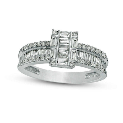0.50 CT. T.W. Baguette Composite Natural Diamond Multi-Row Engagement Ring in Solid 10K White Gold