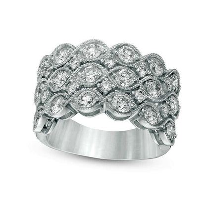 2.0 CT. T.W. Natural Diamond Marquise-Shaped Three Row Antique Vintage-Style Band in Solid 14K White Gold