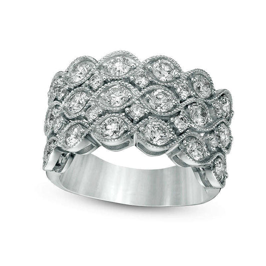 2.0 CT. T.W. Natural Diamond Marquise-Shaped Three Row Antique Vintage-Style Band in Solid 14K White Gold