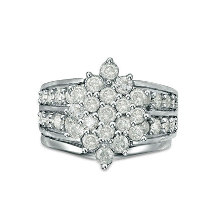 2.13 CT. T.W. Composite Natural Diamond Marquise Sunburst Bridal Engagement Ring Set in Solid 10K White Gold