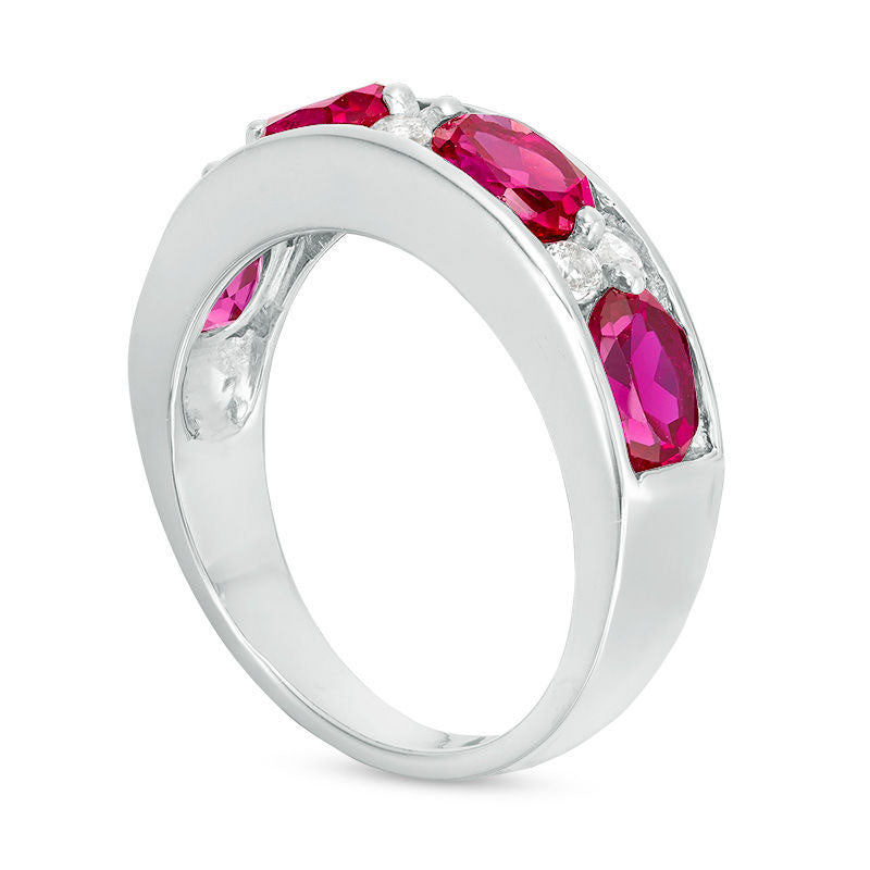 Oval Lab-Created Ruby and White Sapphire Alternating Band in Sterling Silver