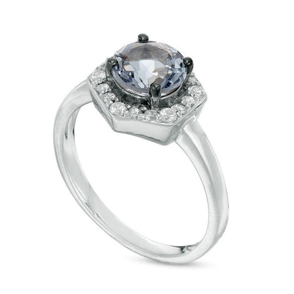 7.0mm Lab-Created Grey Spinel and White Sapphire Hexagon Frame Ring in Sterling Silver