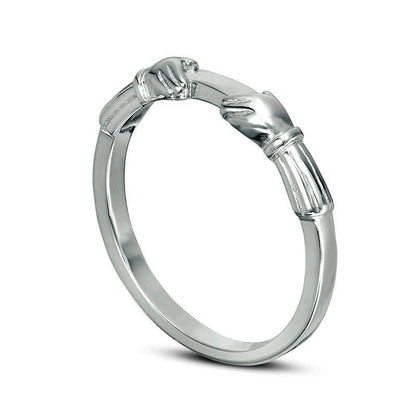 0.07 CT. T.W. Natural Diamond Claddagh Three Piece Stackable Band Set in Sterling Silver and Solid 18K Gold Plate