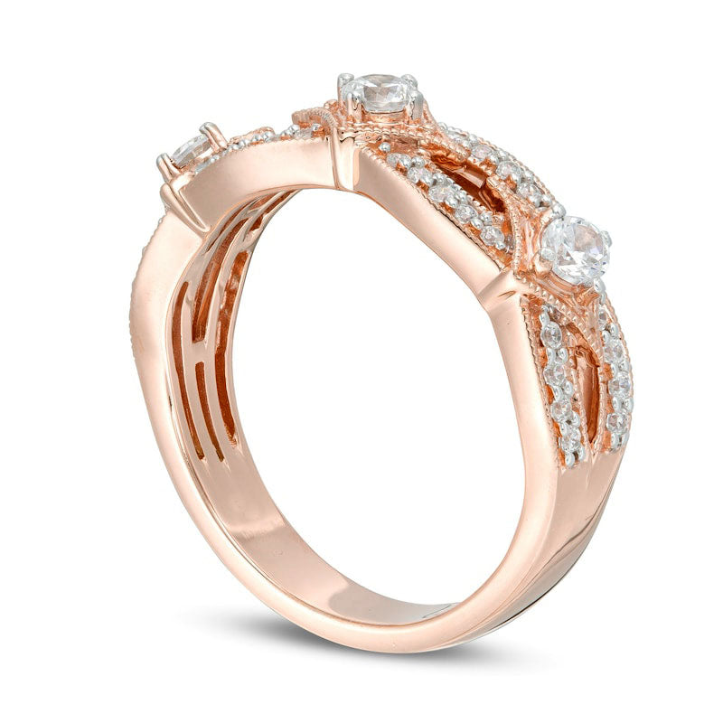 0.50 CT. T.W. Natural Diamond Three Stone Contour Antique Vintage-Style Anniversary Band in Solid 14K Rose Gold