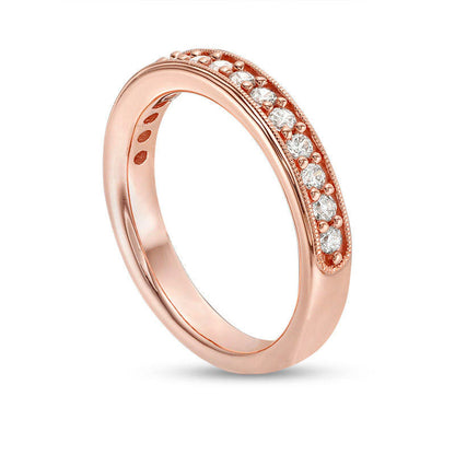 0.38 CT. T.W. Natural Diamond Antique Vintage-Style Wedding Band in Solid 10K Rose Gold